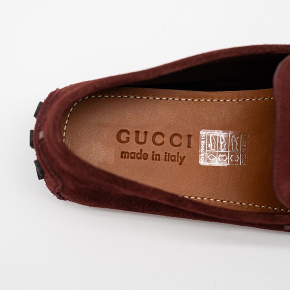 size 7G 7.5 US Gucci Burgundy Red Suede Loafers Driver Horsebit
